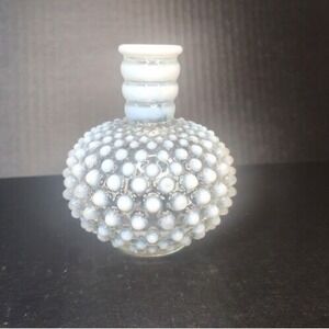 Vintage Fenton Hobnail Moonstone Opalescent White Clear Glass Bud Vase 5"